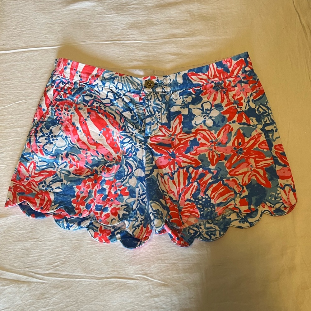 Lilly Pulitzer High Waist Floral Shorts - Red and Blue